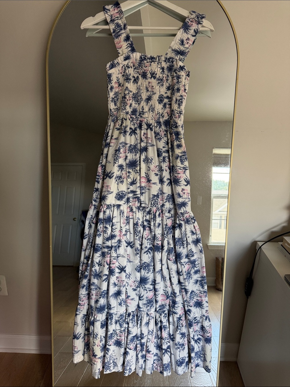 Abercrombie & Fitch White Maxi Dress with Navy & Pink Floral Print